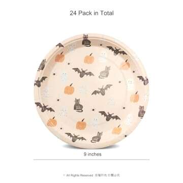 Cheerland Halloween Party Pastel Paper Plates Fabric Napkins And Cake Toppers Cute Pumpkin Ghost Bla...