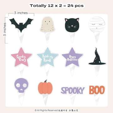 Cheerland Halloween Party Pastel Paper Plates Fabric Napkins And Cake Toppers Cute Pumpkin Ghost Black Cat Bat for Theme Birthday Halloween Party Decorations Supplies