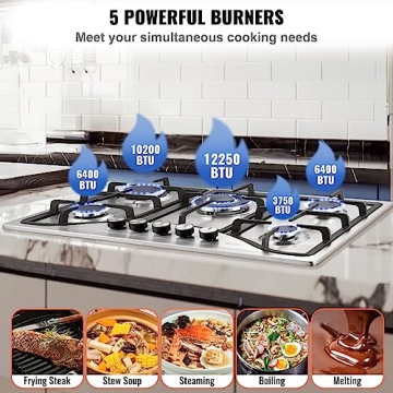 VEVOR 30-Inch Gas Cooktop with 5 Burners – Stainless Steel