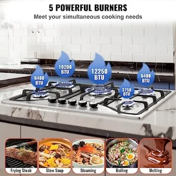 VEVOR 30-Inch Gas Cooktop with 5 Burners – Stainless Steel