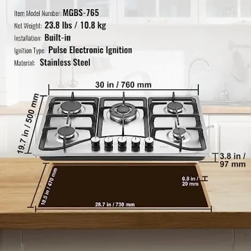 VEVOR 30-Inch Gas Cooktop with 5 Burners – Stainless Steel