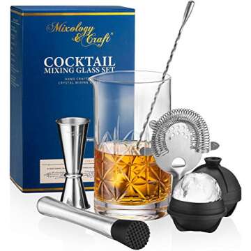 Mixology & Craft Cocktail Set - 7-Piece Bartender Kit with Mixing Glass Set, Japanese Jigger, Spoon, Muddler, and Strainer - Perfect for Old Fashioned Cocktails and Home Bars