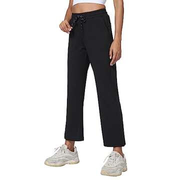 Haowind Women Jogger Golf Pants Petite/Tall Lounge Casual Sweatpants Lighweight Flared Straight Leg Workout Yoga Pants(Black S)
