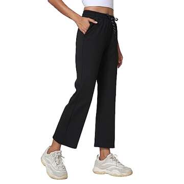 Haowind Women Jogger Golf Pants Petite/Tall Lounge Casual Sweatpants Lighweight Flared Straight Leg Workout Yoga Pants(Black S)