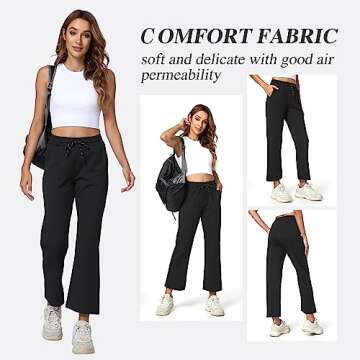 Haowind Women Jogger Golf Pants Petite/Tall Lounge Casual Sweatpants Lighweight Flared Straight Leg Workout Yoga Pants(Black S)