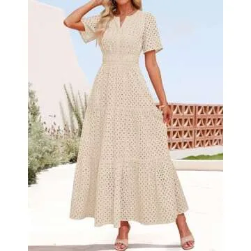 ZESICA Summer Short Sleeve Maxi Dress for Women