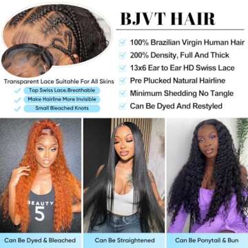 BJVT 30 Inch 13X6 Lace Front Wigs Human Hair 200 Density Deep Wave Lace Front Wigs Human Hair Pre Plucked Deep Curly Glueless Wigs Human Hair for Women