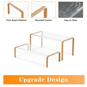 SHUNKAIZS Two-Piece Clear Acrylic heightened Display Stand, Shoe and Handbag Stand, Window Display Stand, Gold Rim Cupcake Stand, Perfume Cosmetic Display Stand