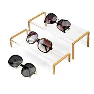 SHUNKAIZS Two-Piece Clear Acrylic heightened Display Stand, Shoe and Handbag Stand, Window Display Stand, Gold Rim Cupcake Stand, Perfume Cosmetic Display Stand