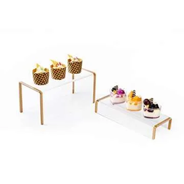 SHUNKAIZS Two-Piece Clear Acrylic heightened Display Stand, Shoe and Handbag Stand, Window Display Stand, Gold Rim Cupcake Stand, Perfume Cosmetic Display Stand