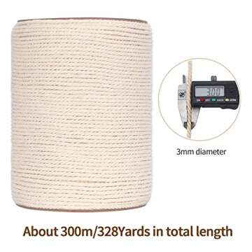 Macrame Cord 3mm x 328Yards(984Feet), Natural Cotton Macrame Rope - 3 Strands Twisted Macrame Cotton...