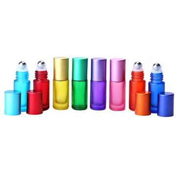 ConStore 8pcs 5ml Colorful Frosted Roll on Bottles Glass Roller Ball for Essential Oils Refillable M...