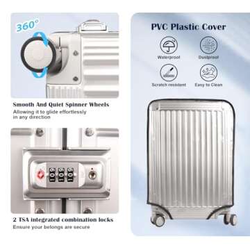 DOMINOX All Aluminum Carry On Luggage Hard Shell Luggage Aluminum Suitcase for Travel Zipperless Lug...