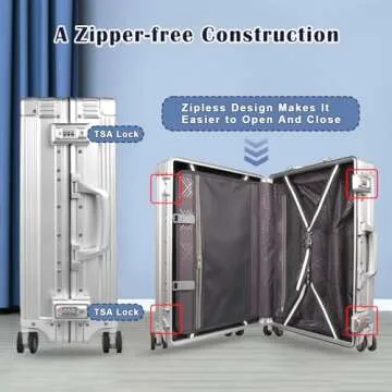 DOMINOX All Aluminum Carry On Luggage Hard Shell Luggage Aluminum Suitcase for Travel Zipperless Luggage Checked Luggage with Silent 360° Spinner Wheels 20 In. (Vertical Grain Style, Sliver)