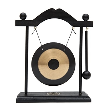 THY COLLECTIBLES Zen Art Brass Feng Shui Desktop Gong with Rammer Tai Ji Circle W10 x H8.5 x D2.75