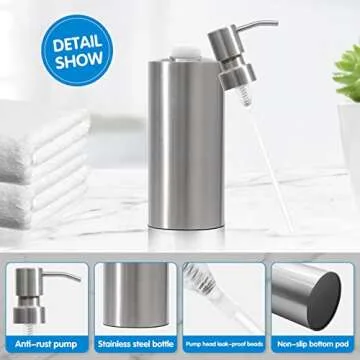 ARKTEK Large Stainless Steel Countertop Soap Dispenser - Rust and Leak Proof Liquid Hand Soap Pump Bottle for Kitchen, Bathroom and Countertop Hand Dish Lotion (20 Oz / 600 ml)
