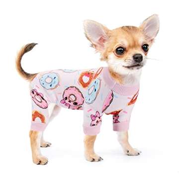 Dog Pajamas for Small Dogs Girl Boy Puppy Pjs Fall Winter Pet Onesies for Chihuahua Yorkie Teacup Cute Yellow Duck Soft Stretch Able Cat Clothes Outfit Apparel Doggy Jumpsuit (X-Small, Pink Donut)