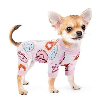 Dog Pajamas for Small Dogs Girl Boy Puppy Pjs Fall Winter Pet Onesies for Chihuahua Yorkie Teacup Cute Yellow Duck Soft Stretch Able Cat Clothes Outfit Apparel Doggy Jumpsuit (X-Small, Pink Donut)