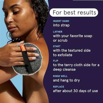 Cleanlogic Detoxify Purifying Charcoal Infused Exfoliating Body Scrubber, Dual-Texture Round Exfoliator Tool for Smooth, Clean Skin, Daily Skincare Routine, 3 Count Value Pack