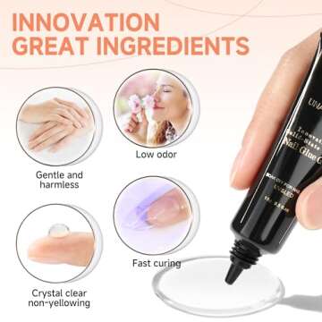 UNA GELLA Soft Gel Nail Tips Glue Gel Solid Nail Glue Gel 15ml Lamp Curing Needed Solid Soak Off Glue Super Strong Nail Glue Gel for Acrylic Nails Extension Fake Nails Press On Nails