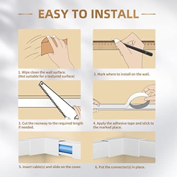 Delamu Cord Hider - 94in Paintable Cable Cover for Walls