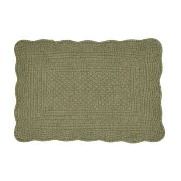 Fennco Styles Olive Quilted Placemats 14" W X 20" L, Set of 4-100% Cotton Elegant Table Mats for Everyday Use, Dining Room Décor, Family Gatherings and Special Occasions