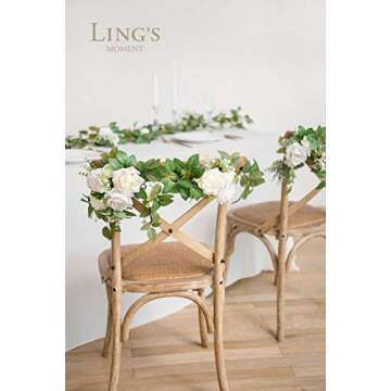 Ling's Moment White Greenery and Ivory Wedding Chair Decorations for Bride and Groom - Bridal Shower, Swags for Wedding Arch Flowers Decorations, Wedding Decorations for Reception (Set of 2)