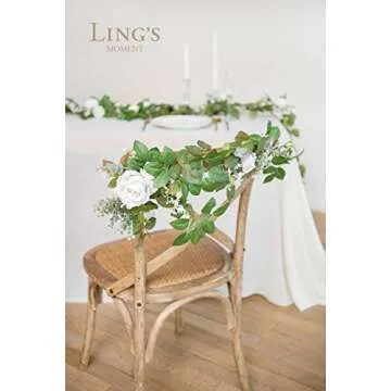 Ling's Moment White Greenery and Ivory Wedding Chair Decorations for Bride and Groom - Bridal Shower, Swags for Wedding Arch Flowers Decorations, Wedding Decorations for Reception (Set of 2)