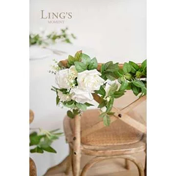Ling's Moment White Greenery and Ivory Wedding Chair Decorations for Bride and Groom - Bridal Shower, Swags for Wedding Arch Flowers Decorations, Wedding Decorations for Reception (Set of 2)