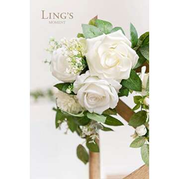 Ling's Moment White Greenery and Ivory Wedding Chair Decorations for Bride and Groom - Bridal Shower, Swags for Wedding Arch Flowers Decorations, Wedding Decorations for Reception (Set of 2)