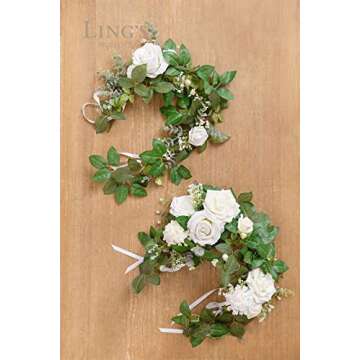 Ling's Moment White Greenery and Ivory Wedding Chair Decorations for Bride and Groom - Bridal Shower, Swags for Wedding Arch Flowers Decorations, Wedding Decorations for Reception (Set of 2)