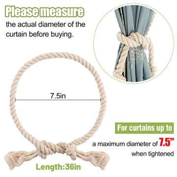 Natural Cotton Curtain Tiebacks - Farmhouse Style Set of 4