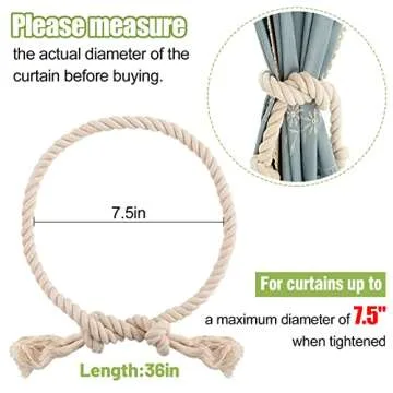 Natural Cotton Curtain Tiebacks - Farmhouse Style Set of 4