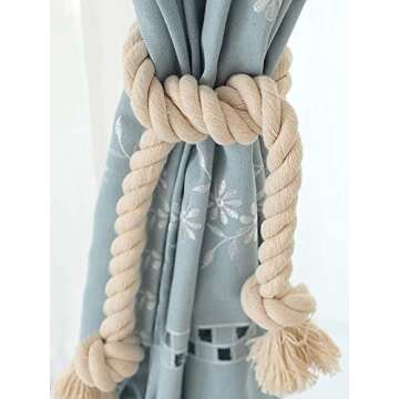 Natural Cotton Curtain Tiebacks - Farmhouse Style Set of 4