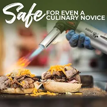 Jo Chef Kitchen Torch With Butane included, Refillable Butane Torch, Creme Brulee Torch, Blow Torch Lighter gun With Safety Lock & Adjustable Flame, Culinary Cooking Torch for Food, 1 Can Included