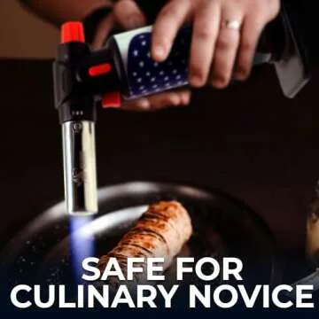 Jo Chef Kitchen Torch With Butane included, Refillable Butane Torch, Creme Brulee Torch, Blow Torch Lighter gun With Safety Lock & Adjustable Flame, Culinary Cooking Torch for Food, 1 Can Included