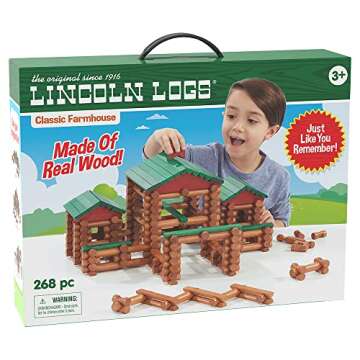 LINCOLN LOGS – Classic Farmhouse, 268 Pieces, Real Wood Logs - Ages 3+ - Best Retro Building Gift Set for Boys/Girls - Creative Construction Engineering - Preschool Education Toy