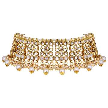 Aheli Elegant Indian Faux Kundan Studded Choker Necklace with Maang Tikka Earrings Set Ethnic Wedding Festive Wear Fashion Jewelry Gift for Women