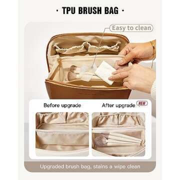 EACHY Travel Makeup Bag, Large Capacity Cosmetic Bags for Women, Waterproof Portable Open Flat Toiletry Bag Make up Bag with Divider and Handle, Christmas Gifts (Plaid-Brown, Medium)