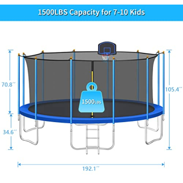 Jump Into Fun 16ft Trampoline with Safety Features & Accessories