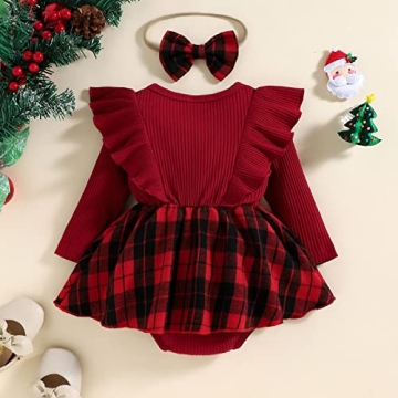 Mubineo Baby Girl Christmas Outfit - Plaid Dress & Headband