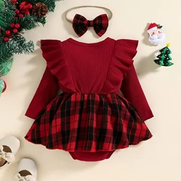 Mubineo Baby Girl Christmas Outfit - Plaid Dress & Headband