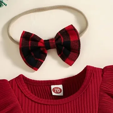 Mubineo Baby Girl Christmas Outfit - Plaid Dress & Headband