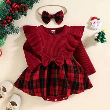 Mubineo Baby Girl Christmas Outfit - Plaid Dress & Headband