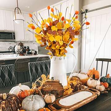 Uieke 8 Pcs Artificial Fall Eucalyptus Leaves Stems, 26.7" Fall Stems with Orange Berries Autumn Lea...