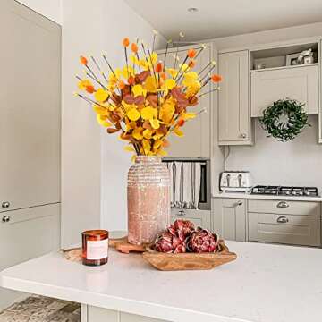 Uieke 8 Pcs Artificial Fall Eucalyptus Leaves Stems, 26.7" Fall Stems with Orange Berries Autumn Leaves Plants for Home Office Table Centerpiece Flower Arrangements Party Thanksgiving Fall Decorations