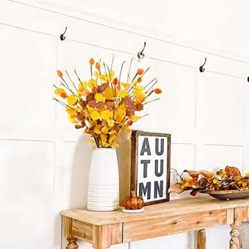 Uieke 8 Pcs Artificial Fall Eucalyptus Leaves Stems, 26.7" Fall Stems with Orange Berries Autumn Leaves Plants for Home Office Table Centerpiece Flower Arrangements Party Thanksgiving Fall Decorations