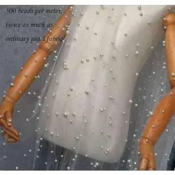 TIMECOSY White Table Runner Wedding Veil Beaded Pearl Lace Fabrics Table Decorations Soft Tulle Tablecloth with Big and Small Pearls 120" Length