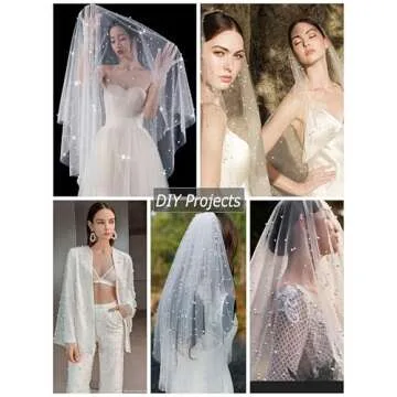 TIMECOSY White Table Runner Wedding Veil Beaded Pearl Lace Fabrics Table Decorations Soft Tulle Tablecloth with Big and Small Pearls 120" Length