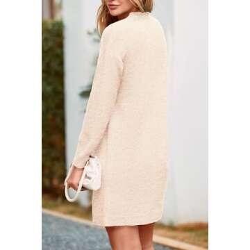 PRETTYGARDEN Women's 2025 Fall Knit Pullover Sweaters Long Sleeve Crewneck Oversized Loose Short Sweater Dress (Beige,Large)
